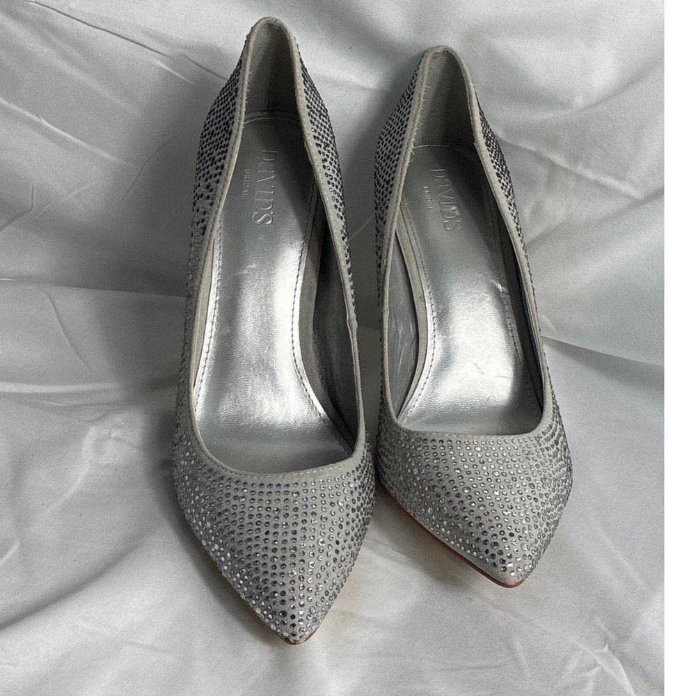 Davids Bridal Juliette Rhinestone Pumps Grey Silver Stiletto Formal Heels Sz 10M